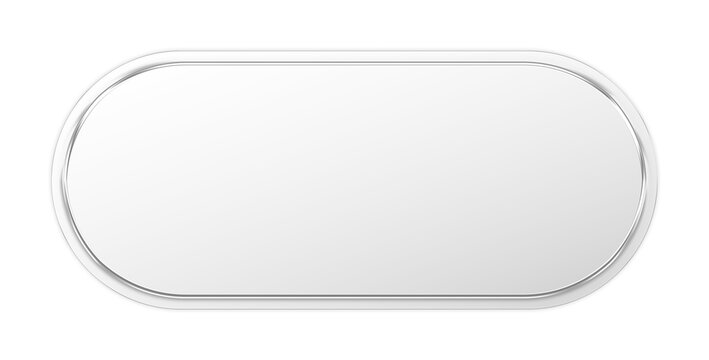Blank white oval button with a silver metallic border isolated on transparent background