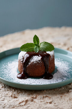 Chocolate Cake with Mint and Powdered Sugar