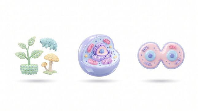 Cell theory three principles 3D icon set white background