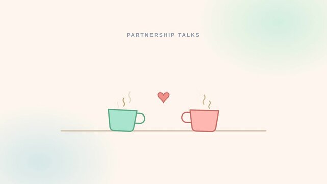 Motion of Two Colorful Cups with Heart Symbol in Hand-drawn Style for Romantic Theme.
