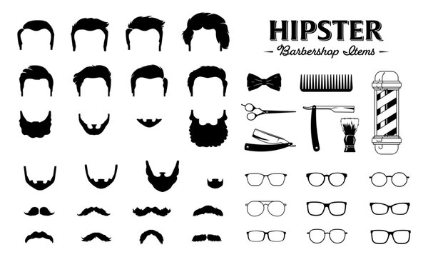Hipster Barbershop Elements Collection haircuts beards mustaches vintage