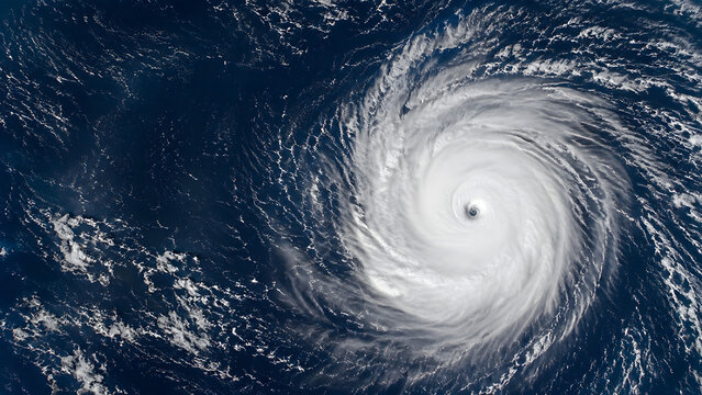 Tropical Cyclone Spiral Over Deep Blue Ocean