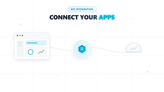 SaaS API integration motion graphics showing data connection between web applications and cloud storage