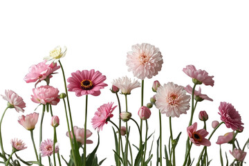 Fototapeta premium Pink and white wildflower bottom border isolated on transparent background