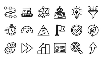 Fototapeta premium Smart Workflow Efficiency Line Icons – Editable Stroke Business Performance Vector Set