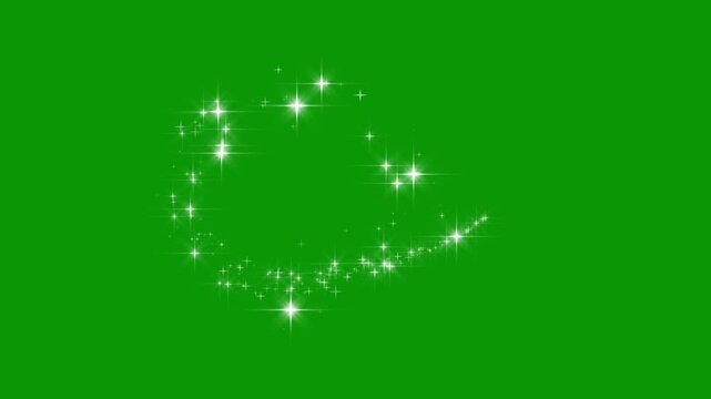 Magical golden sparkle comet trail with glowing fairy dust stars, shimmering light streaks and twinkling glitter particles burst on green screen background for cinematic 4k fantasy overlays