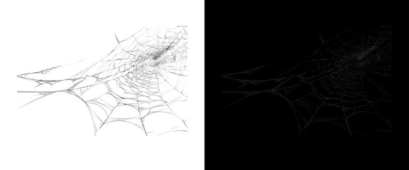 Spooky spider web overlay set, creepy cobweb textures on black and white backgrounds, Halloween design elements © MdShohid