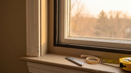 Fototapeta premium Foam weather stripping sealing closed window frame against smoke drafts
