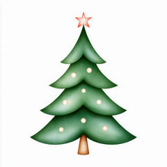 Fototapeta premium Christmas tree star green ornament light holiday hand drawn festive craft decor on white background