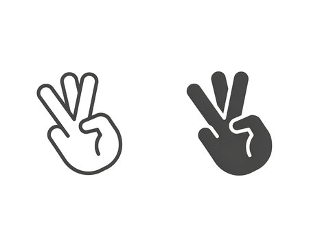 Hand gesture showing number three icon in outline and solid styles with communication, handprint