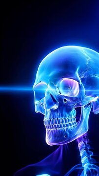 Digital X-ray side view of human skull and cervical spine, medical anatomy and diagnostic imaging concept