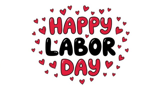 Happy Labor Day greeting card with scattered red hearts vector graphic