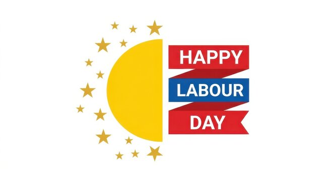 Happy Labour Day greeting with sun and star accents vector graphic