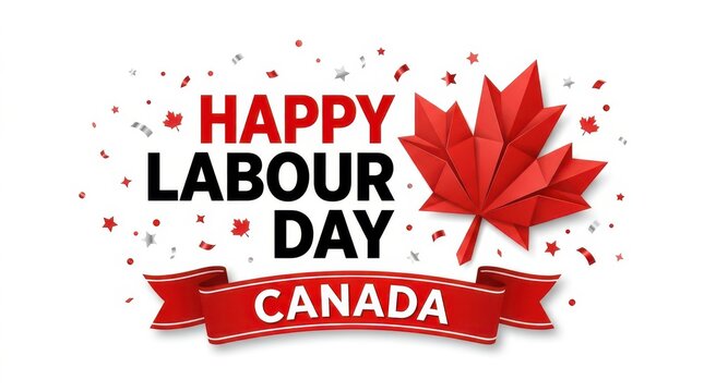 Happy Labour Day Canada celebration badge with geometric maple leaf