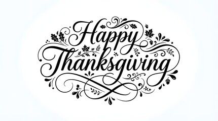 Fototapeta premium Happy thanksgiving calligraphy text with decorative autumn leaves and acorns