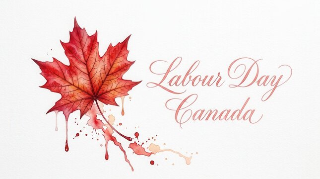 Watercolor illustration of red maple leaf for Canadian Labour Day