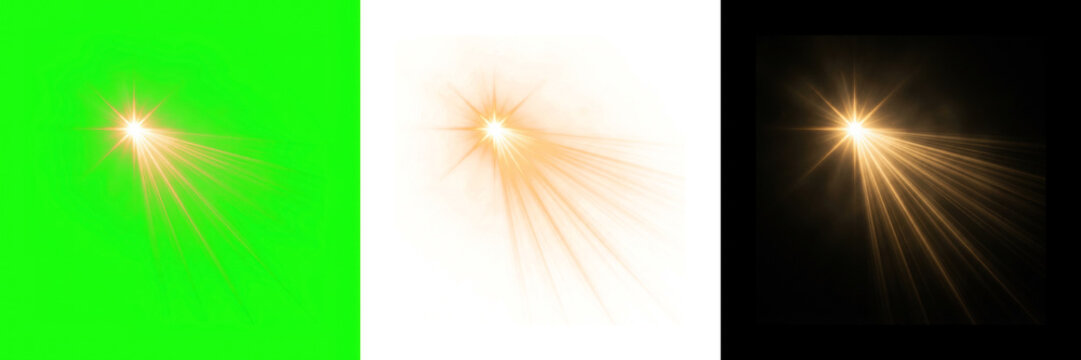 Sunlight rays displayed in green, orange, and black backgrounds for artistic and graphic design projects with high contrast.