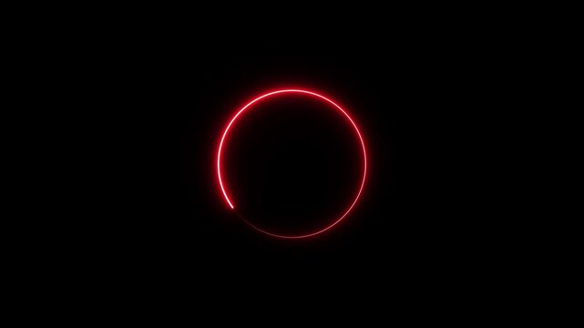 Neon red circular light flickering animation for video overlays. glowing red neon ring flicker effect for futuristic visuals. flickering neon red circle animation on dark background. 4k videos