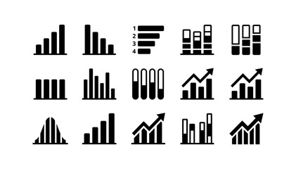 Obraz premium Set of black business chart icons for data analysis and financial report presentation