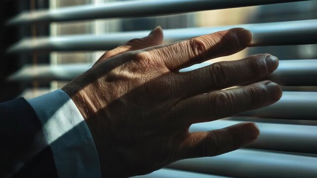 An arm extends towards a metal pull bar on a building window.