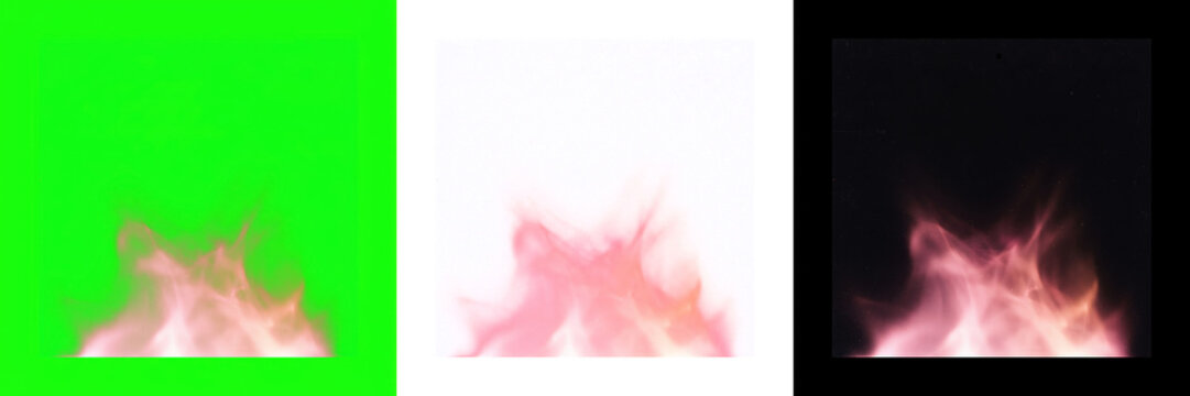 High-contrast flame graphic with green, purple, and black backgrounds for digital design and visual effects projects