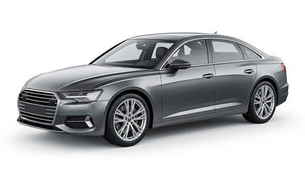 Fototapeta premium Modern gray luxury sedan car exterior isolated on white background studio shot