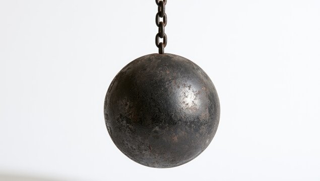 Heavy Metal Wrecking Ball Suspended by a Sturdy Chain.