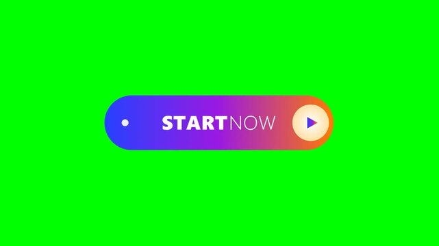 Animated Start Now Button with Play Icon on Green Screen Background.