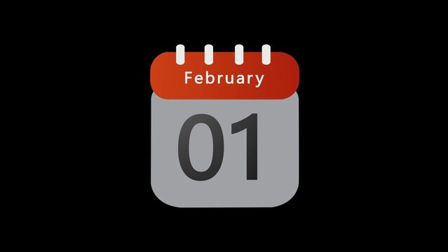 Minimalist calendar showing the first day of february isolated on a solid black background, featuring a bold red header and a soft gray body with clean typography for scheduling use