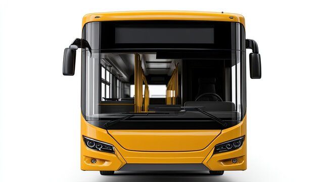 Modern Yellow City Bus Front View Isolated on White Background.
