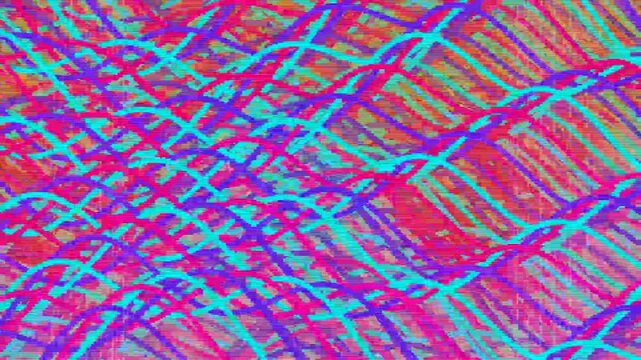 Abstract wavy line animation with neon colors and glitchy scanline effect.