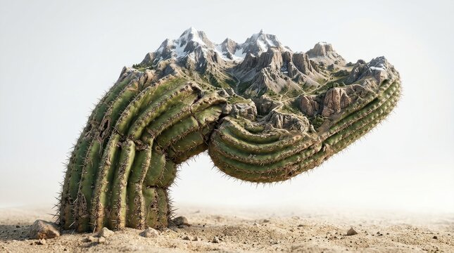 Surreal desert cactus shaped like a mountain range