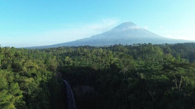 view from the mountain and waterfall drone view