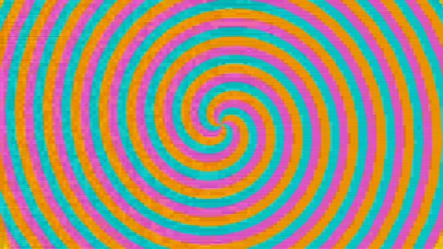Vibrant pink orange and teal rotating hypnotic spiral background animation.