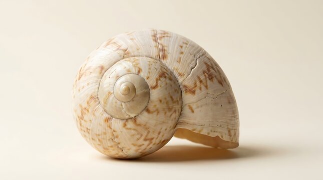 Spiral Sea Snail Shell with Beautiful Natural Patterns Isolated on a Plain Creamy Background