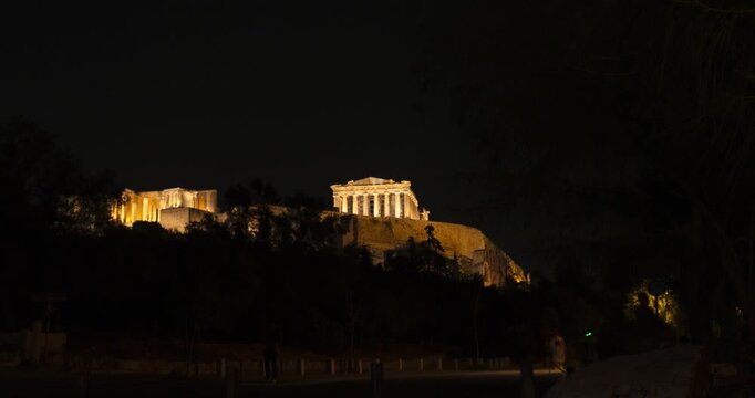 Timelapse of the night falling over the Acropolis in Athens, Greece
