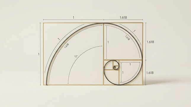 Golden Ratio Fibonacci Spiral Diagram with 1.618 Divine Proportion Measurements and Geometry Layout