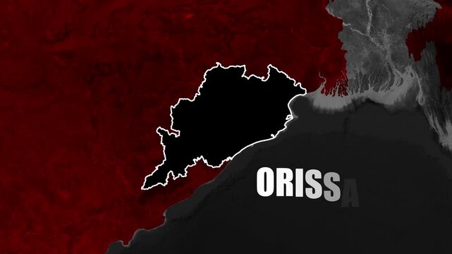 Animated Odisha map highlighting regional boundaries with smooth motion graphics and dynamic geographic visualization effects