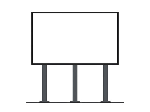 Simple minimalist illustration featuring a clear blank rectangular billboard supported by three legs on a completely transparent background for easy compositing