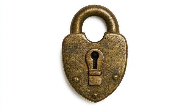Antique Heart Shaped Padlock Isolated on White Background.