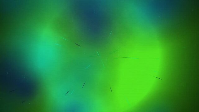 Abstract green digital background with horizontal scanlines and radial particle movement.