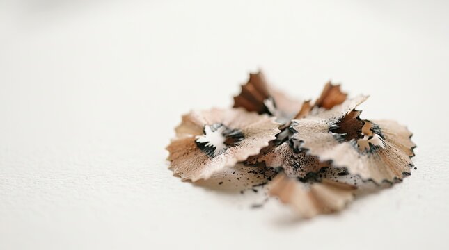 Pencil Shavings on White Background for Art, Drawing, and Education Concepts