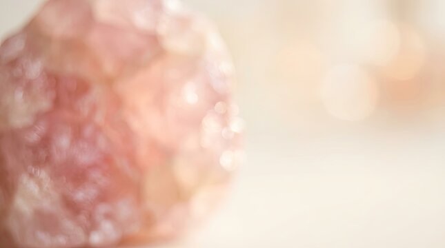 Soft Pink Rose Quartz Crystal Macro with Bokeh Background