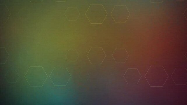 Abstract technology background featuring moving hexagon outlines and scanline textures.