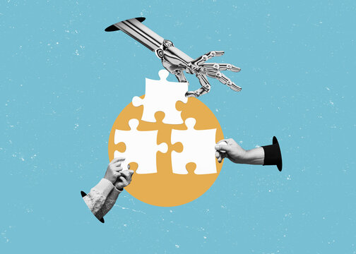 Teamwork and the concept of shared success between a child and their father and ai - artificial intelligence, adults and children working together.