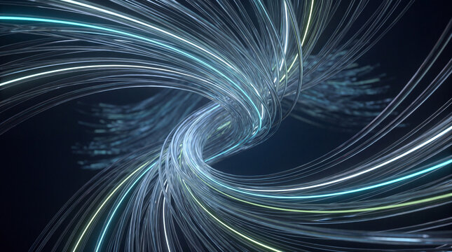 Spiraling 3D fiber strands twisting into a vortex
