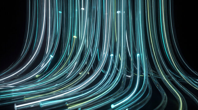 Cascading 3D fiber strands falling like a waterfall