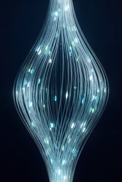 Elongated 3D glass fibers rendered in a spindle shape
