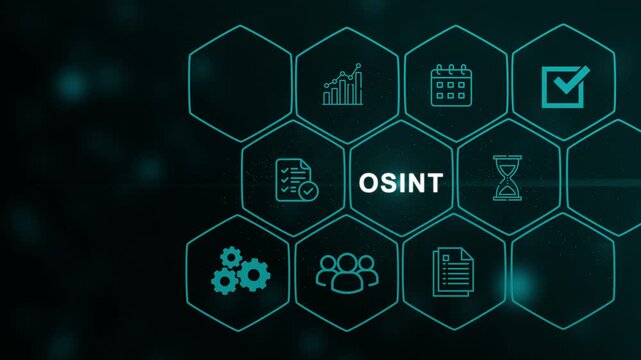 OSINT Open Source Intelligence Hexagonal Infographic with with gears Background OSINT data analysis