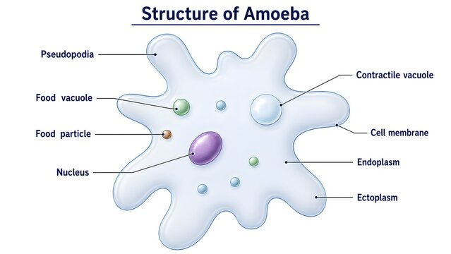 Structure of Amoeba with Labeled Cellular Components and Organelles
